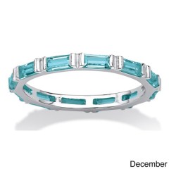 Landou Jewelry Sterling Silver Cubic Zirconia Baguette Birthstone Stackable Eternity Band Ring Color Fun