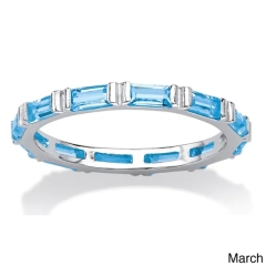 Landou Jewelry Sterling Silver Cubic Zirconia Baguette Birthstone Stackable Eternity Band Ring Color Fun