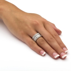 Landou Jewelry Sterling Silver Cubic Zirconia Rhodium Plated Eternity Bridal Ring