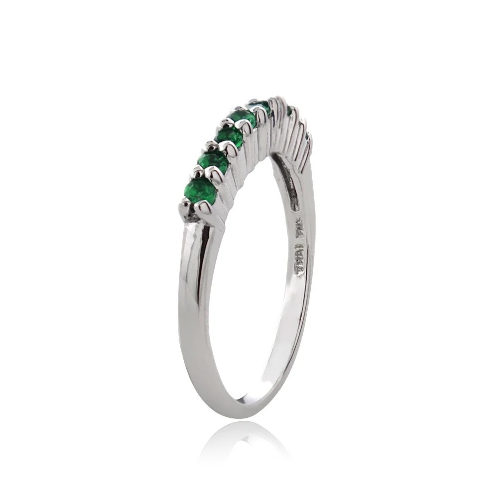 Landou Jewelry Sterling Silver Created Emerald Half Eternity Band Ring