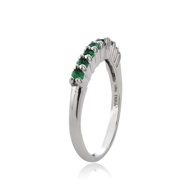 Landou Jewelry Sterling Silver Created Emerald Half Eternity Band Ring