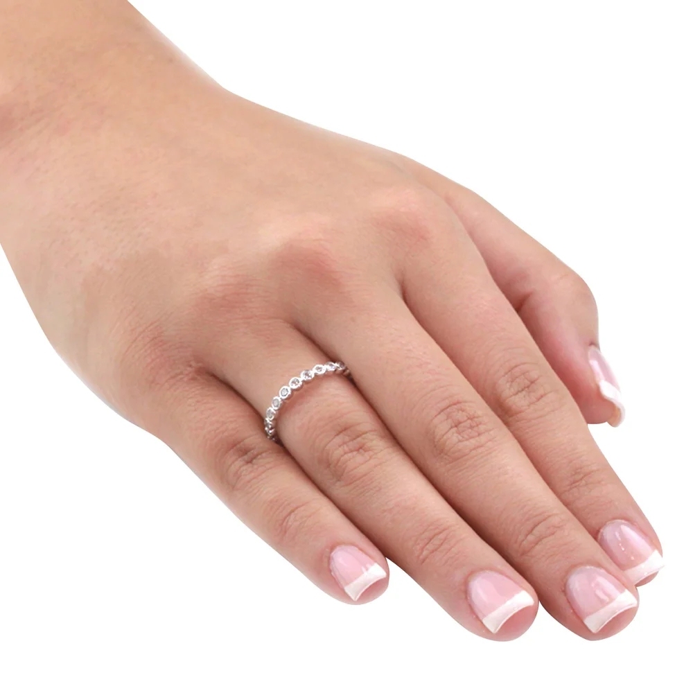Landou Jewelry Sterling Silver Cubic Zirconia Circle in Circle Eternity Band Ring