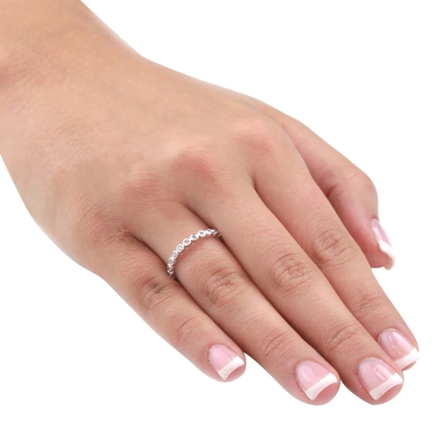 Landou Jewelry Sterling Silver Cubic Zirconia Circle in Circle Eternity Band Ring
