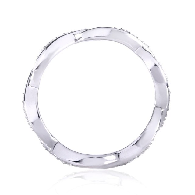 Landou Jewelry Sterling Silver Cubic Zirconia Braided Twist Round Eternity Band Ring