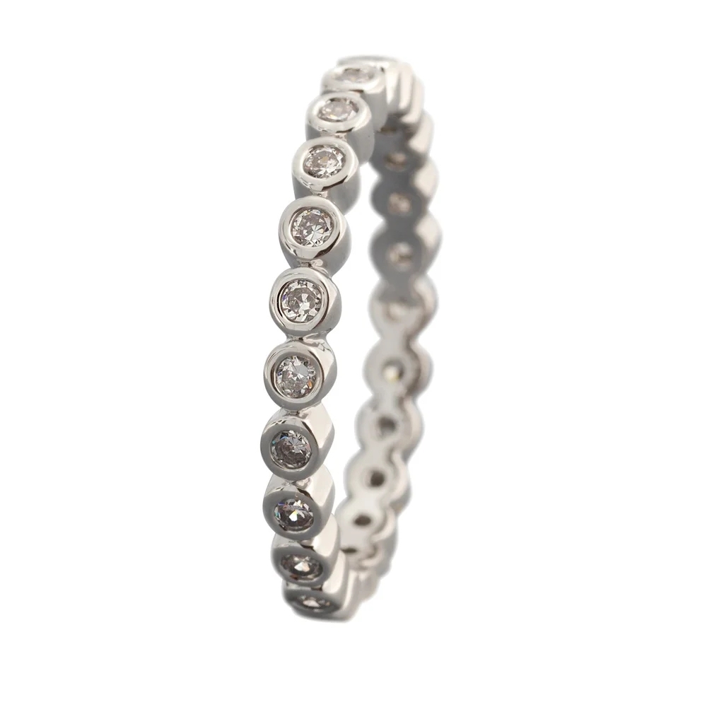 Landou Jewelry Sterling Silver Cubic Zirconia Circle in Circle Eternity Band Ring