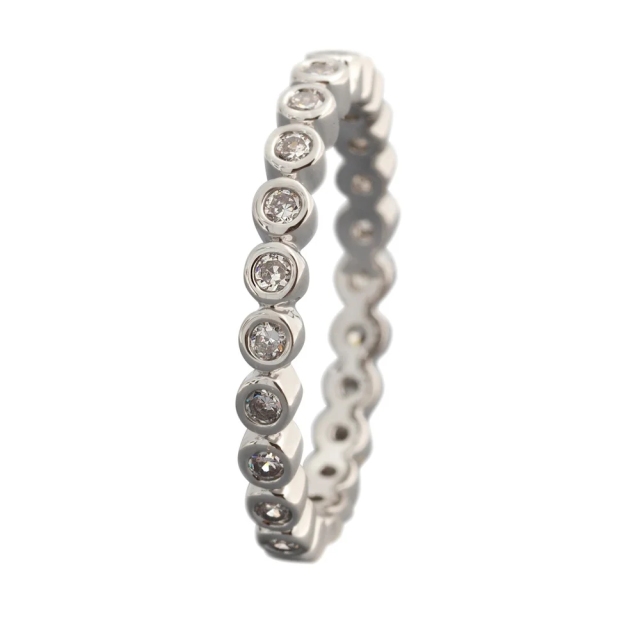 Landou Jewelry Sterling Silver Cubic Zirconia Circle in Circle Eternity Band Ring