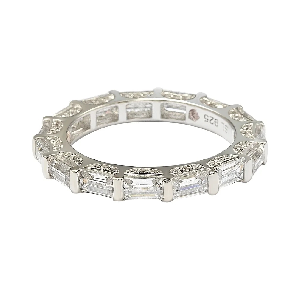 Landou Jewelry Sterling Silver Petite Bagguette Cubic Zirconia Eternity Band Ring
