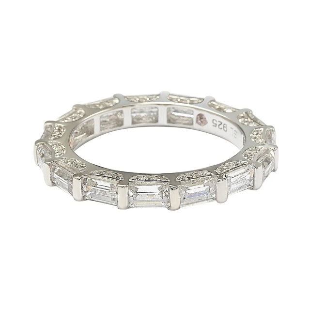 Landou Jewelry Sterling Silver Petite Bagguette Cubic Zirconia Eternity Band Ring