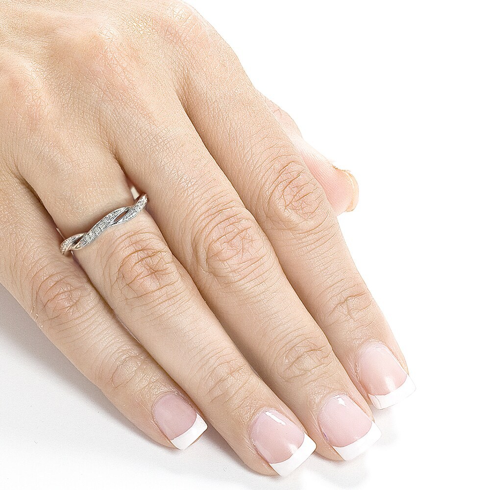 Landou Jewelry Sterling Silver Cubic Zirconia Braided Twist Round Eternity Band Ring