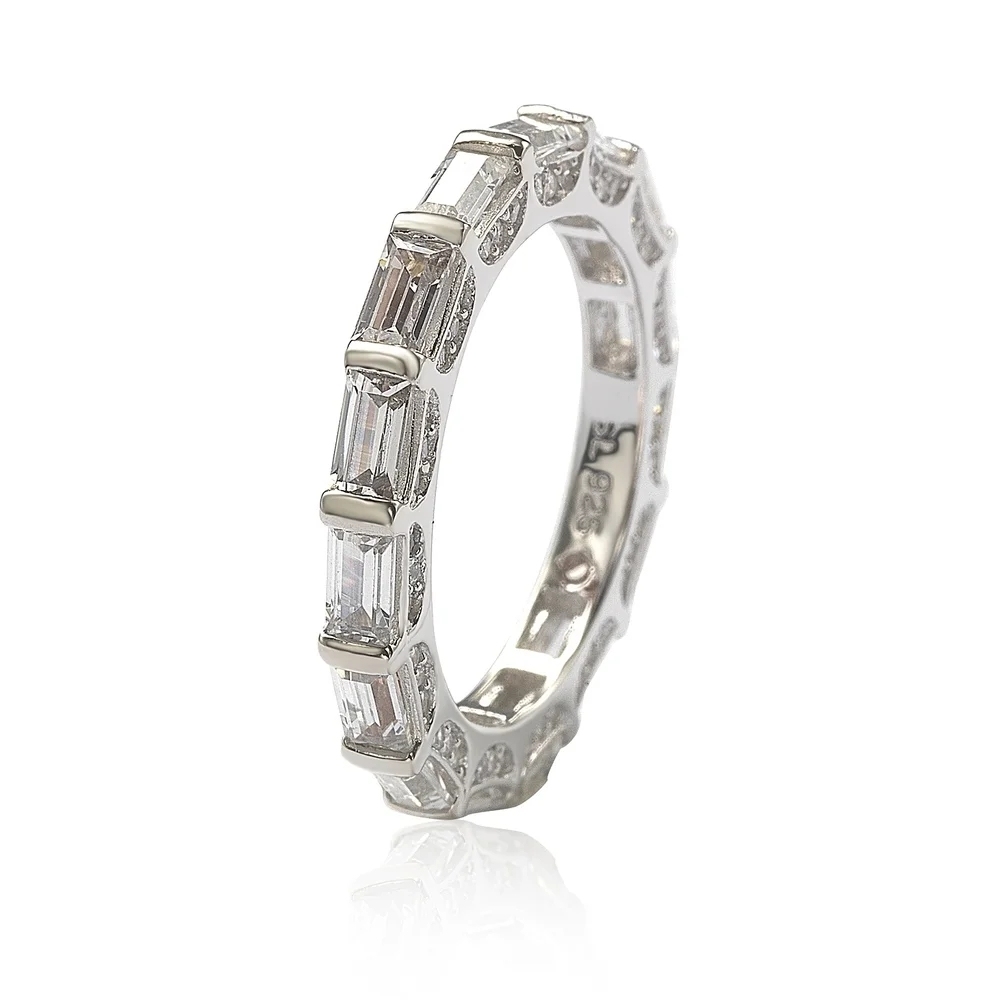 Landou Jewelry Sterling Silver Petite Bagguette Cubic Zirconia Eternity Band Ring