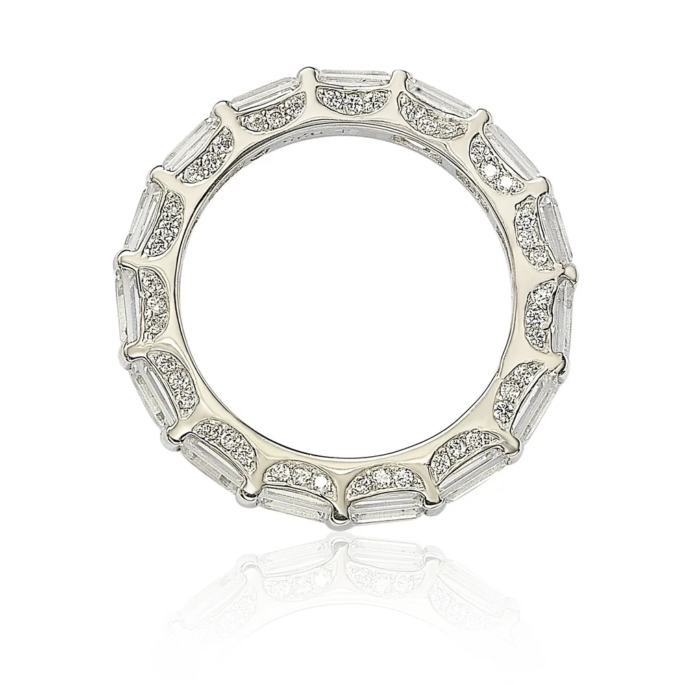 Landou Jewelry Sterling Silver Petite Bagguette Cubic Zirconia Eternity Band Ring