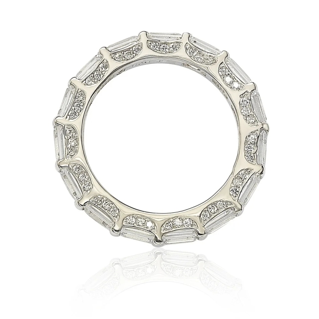Landou Jewelry Sterling Silver Petite Bagguette Cubic Zirconia Eternity Band Ring