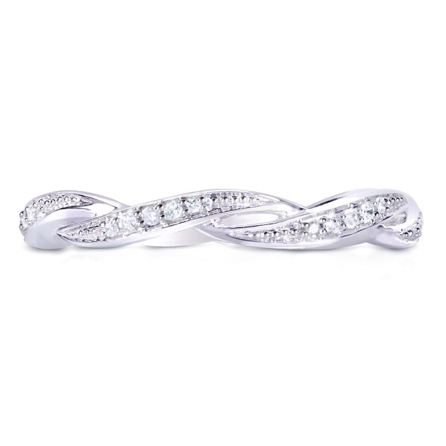 Landou Jewelry Sterling Silver Cubic Zirconia Braided Twist Round Eternity Band Ring