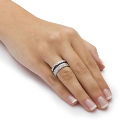 Landou Jewelry Sterling Silver Tone Blue Cubic Zirconia Eternity- Bridal Ring -White