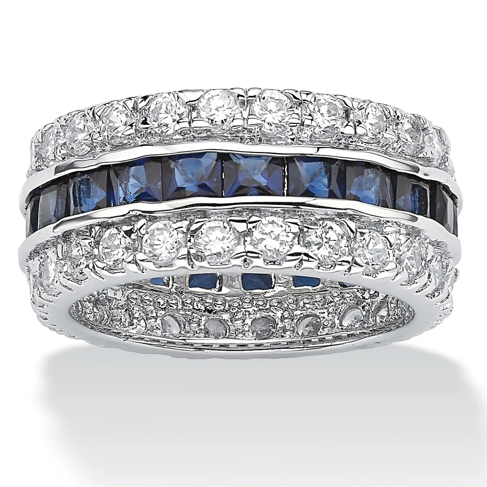 Landou Jewelry Sterling Silver Tone Blue Cubic Zirconia Eternity- Bridal Ring -White