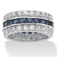Landou Jewelry Sterling Silver Tone Blue Cubic Zirconia Eternity- Bridal Ring -White