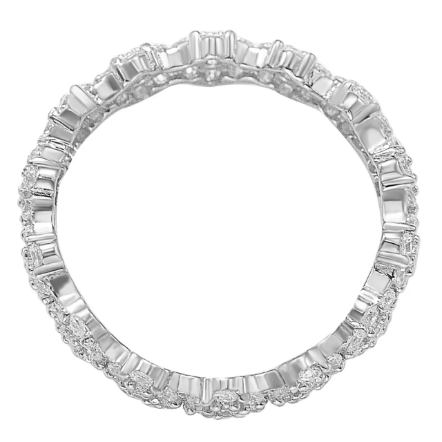 Sterling Silver Cubic Zirconia Floral Eternity Band - White Goldplated