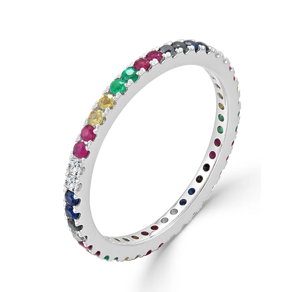Landou Jewelry Rainbow Sapphire & Diamond Eternity Band Ring 14K Goldplated