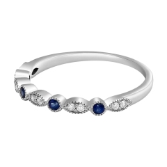 White Gold Blue Sapphires and Cubic Zirconia Vintage Band Ring by Landou Jewelry