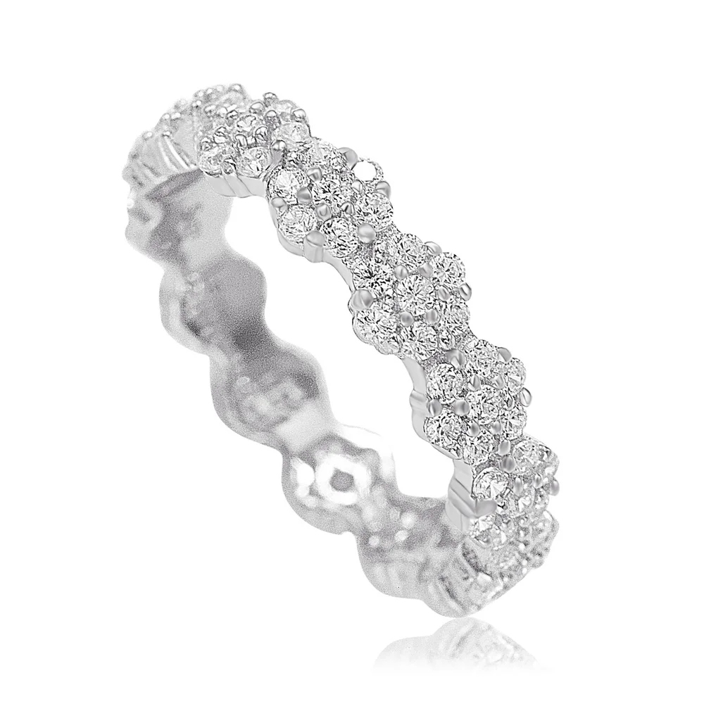 Sterling Silver Cubic Zirconia Floral Eternity Band - White Goldplated
