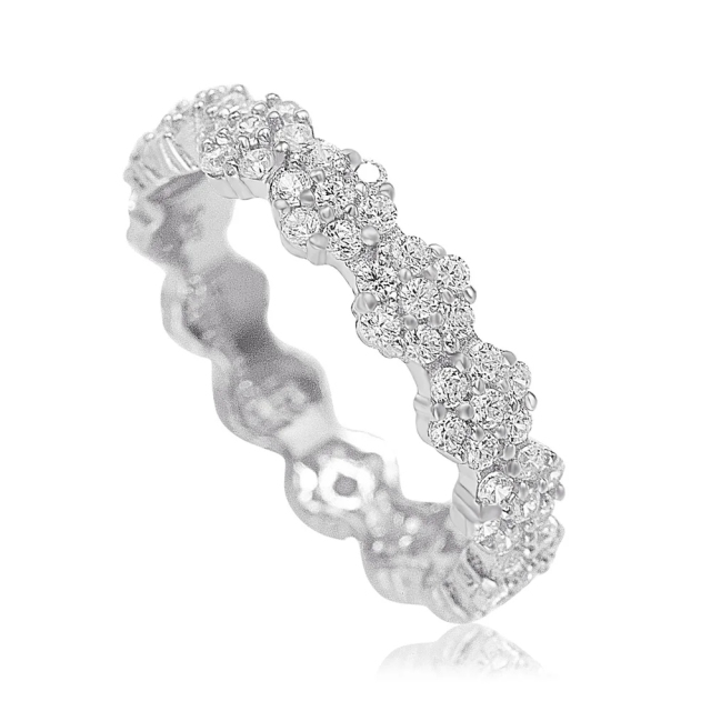 Sterling Silver Cubic Zirconia Floral Eternity Band - White Goldplated