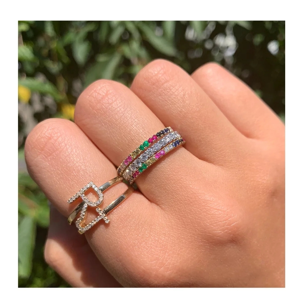 Landou Jewelry Rainbow Sapphire & Diamond Eternity Band Ring 14K Goldplated