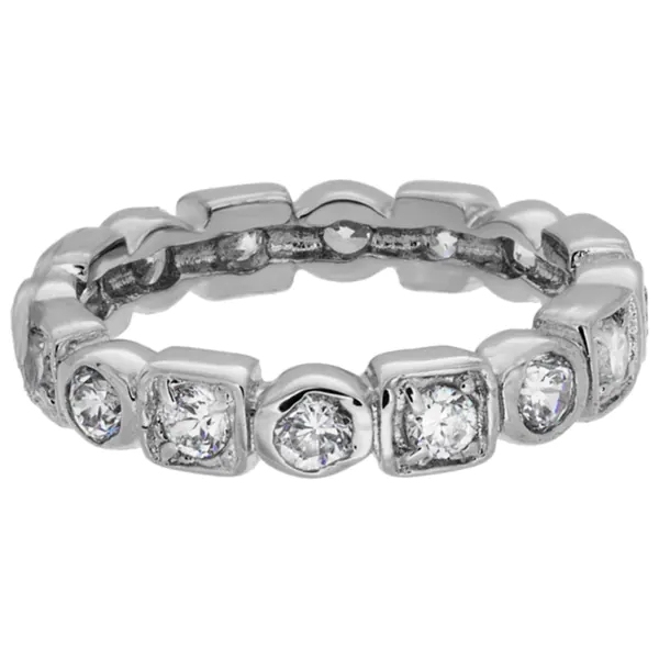 Sterling Essentials Sterling Silver Stackable Cubic Zirconia Geometric Eternity Band Ring