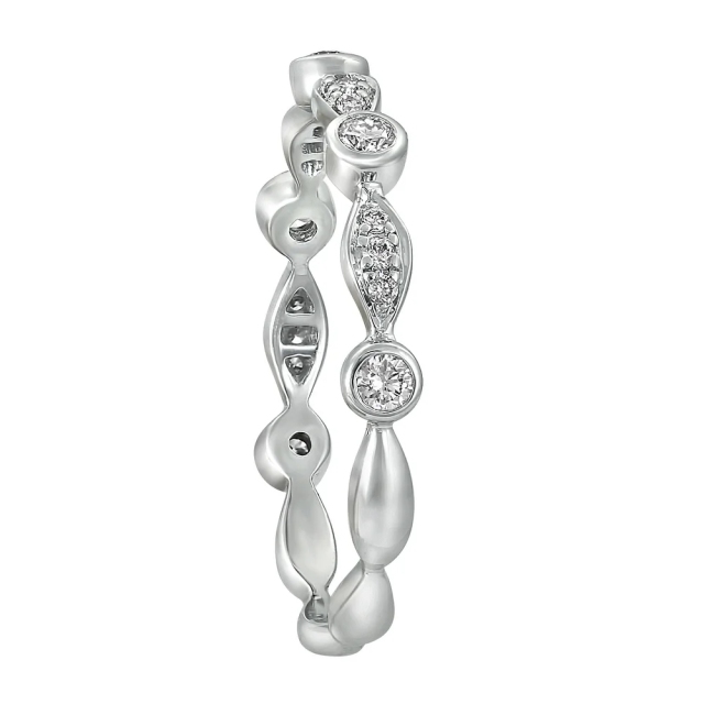 Sterling Silver Cubic Zirconia Art Deco Semi-Eternity Band Ring by Landou Jewelry