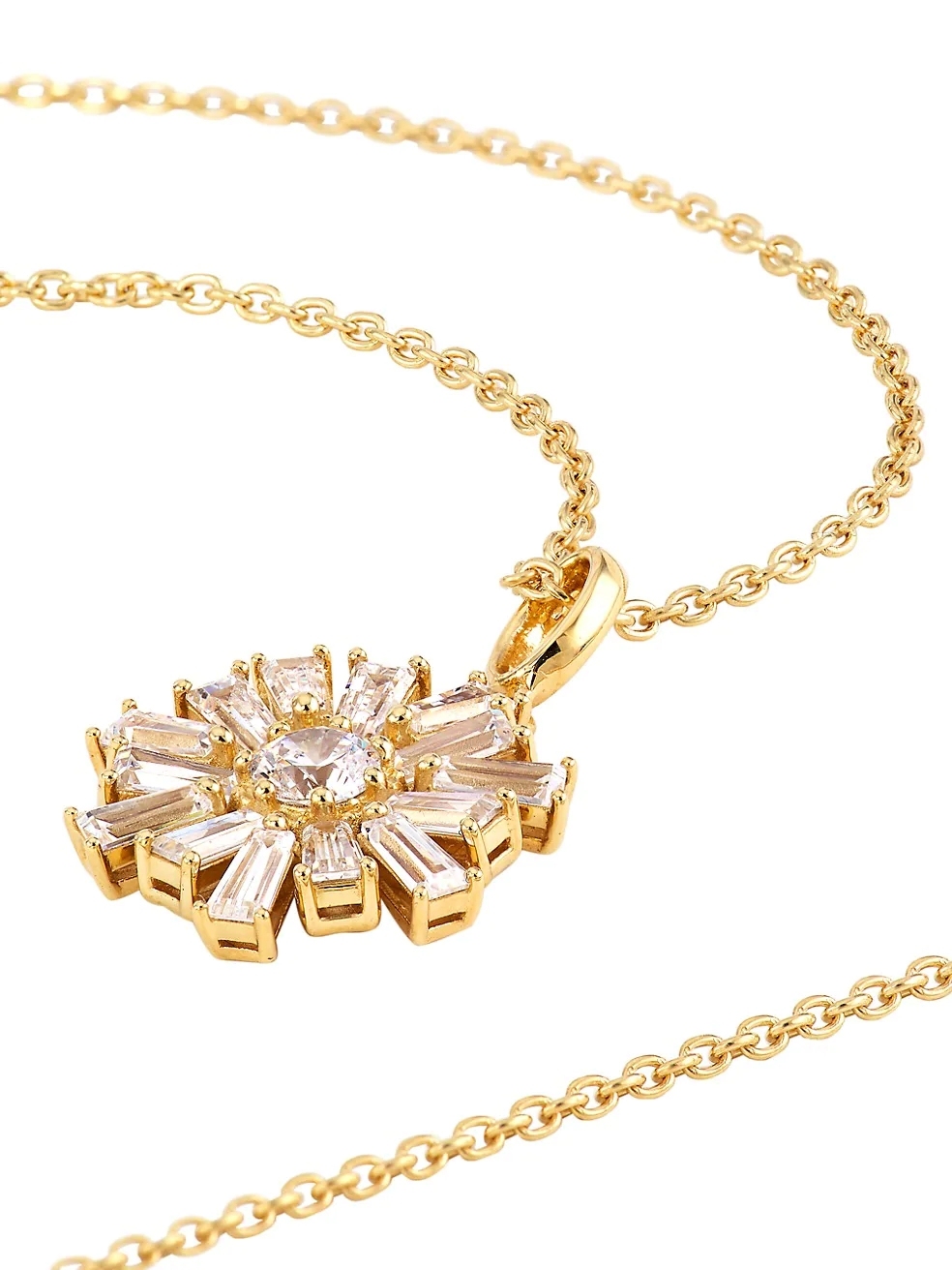 925 Sterling Silver 18K Gold Plated Cubic Zirconia Flower Pendant Necklace