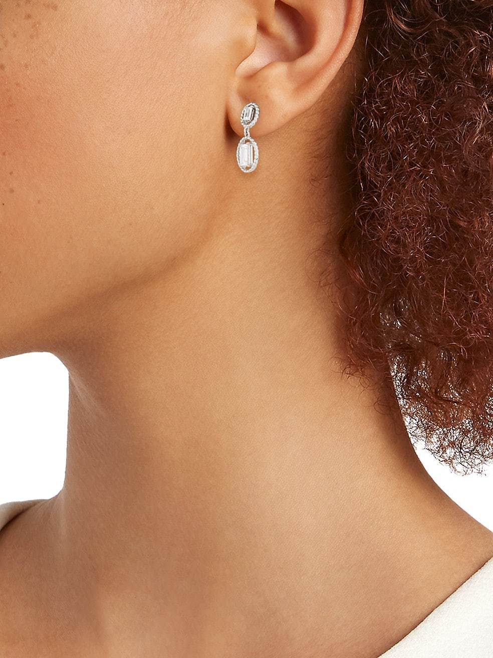 Veritas Twist Rhodium Plated 925 Sterling Silver Cubic Zirconia Drop Earrings