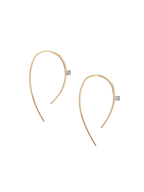 925 Sterling Silver 14K Yellow Gold Plated & Fake Diamond Bar Hoop Earrings
