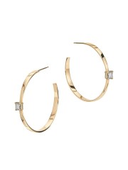 14K Yellow Gold & Emerald-Cut Fake Diamond Graduated Hoop Earrings in 925 Silver