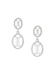 Veritas Twist Rhodium Plated 925 Sterling Silver Cubic Zirconia Drop Earrings