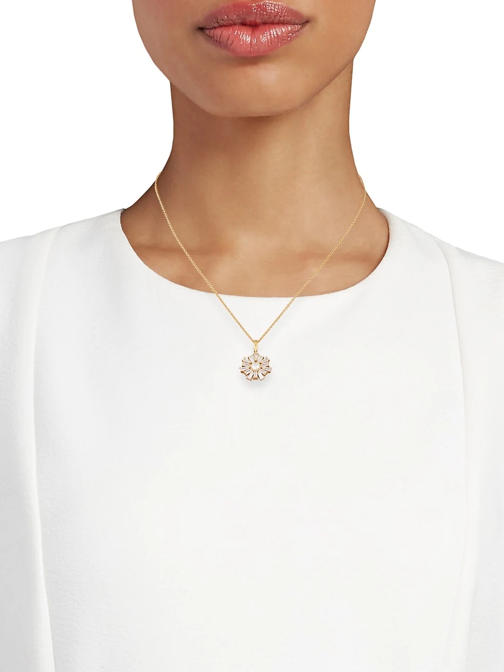 925 Sterling Silver 18K Gold Plated Cubic Zirconia Flower Pendant Necklace