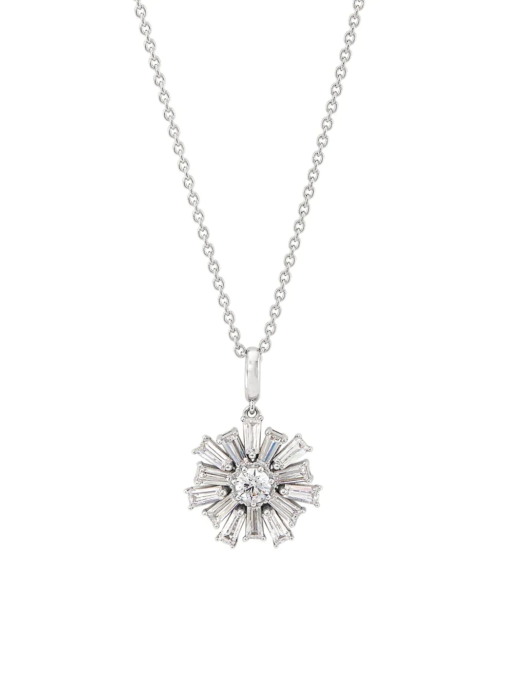 925 Sterling Silver 18K Gold Plated Cubic Zirconia Flower Pendant Necklace in Rhodium Plated