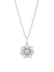925 Sterling Silver 18K Gold Plated Cubic Zirconia Flower Pendant Necklace in Rhodium Plated