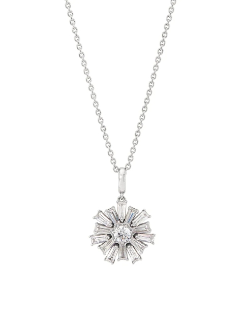 925 Sterling Silver 18K Gold Plated Cubic Zirconia Flower Pendant Necklace in Rhodium Plated
