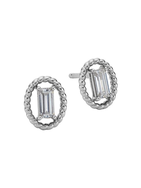 White Rhodium Plated Cubic Zirconia Stud Earrings