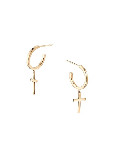 14K Yellow Gold Plated Cross Drop Earrings for Women