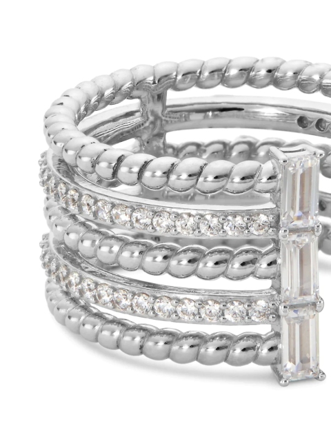 Veritas Rhodium Plated 925 Silver Cubic Zirconia Twist Ring