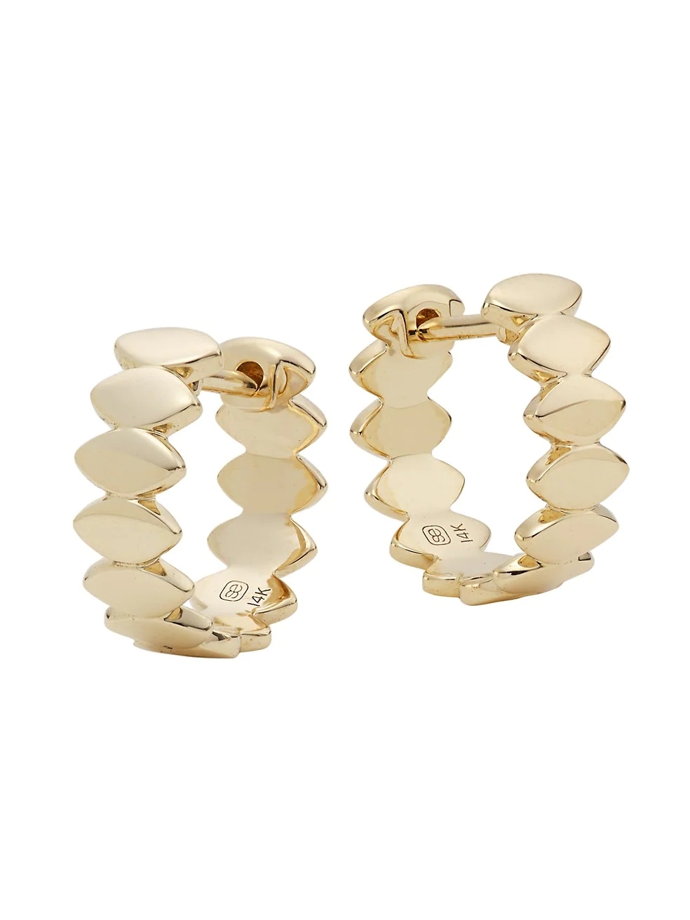 14K Yellow Gold Marquise Huggie Hoop Earrings 925 Silver