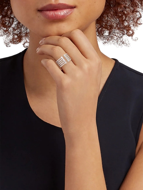 Veritas Rhodium Plated 925 Silver Cubic Zirconia Twist Ring