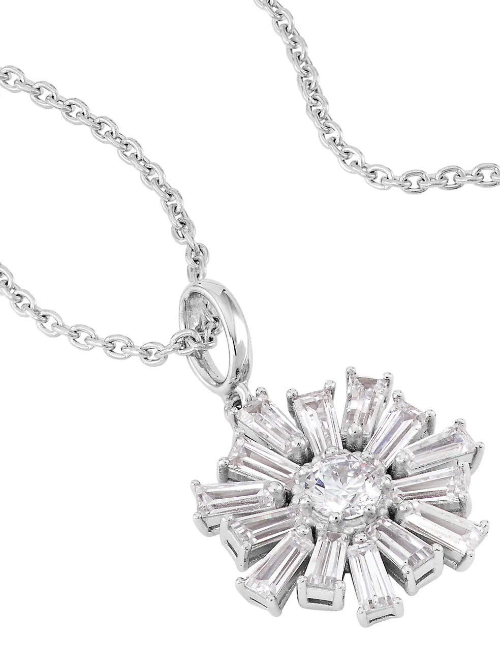 925 Sterling Silver 18K Gold Plated Cubic Zirconia Flower Pendant Necklace in Rhodium Plated