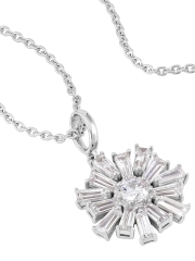 925 Sterling Silver 18K Gold Plated Cubic Zirconia Flower Pendant Necklace in Rhodium Plated