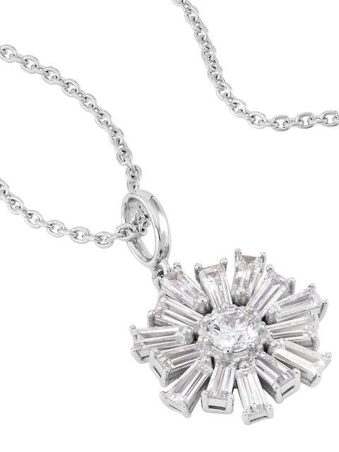 925 Sterling Silver 18K Gold Plated Cubic Zirconia Flower Pendant Necklace in Rhodium Plated