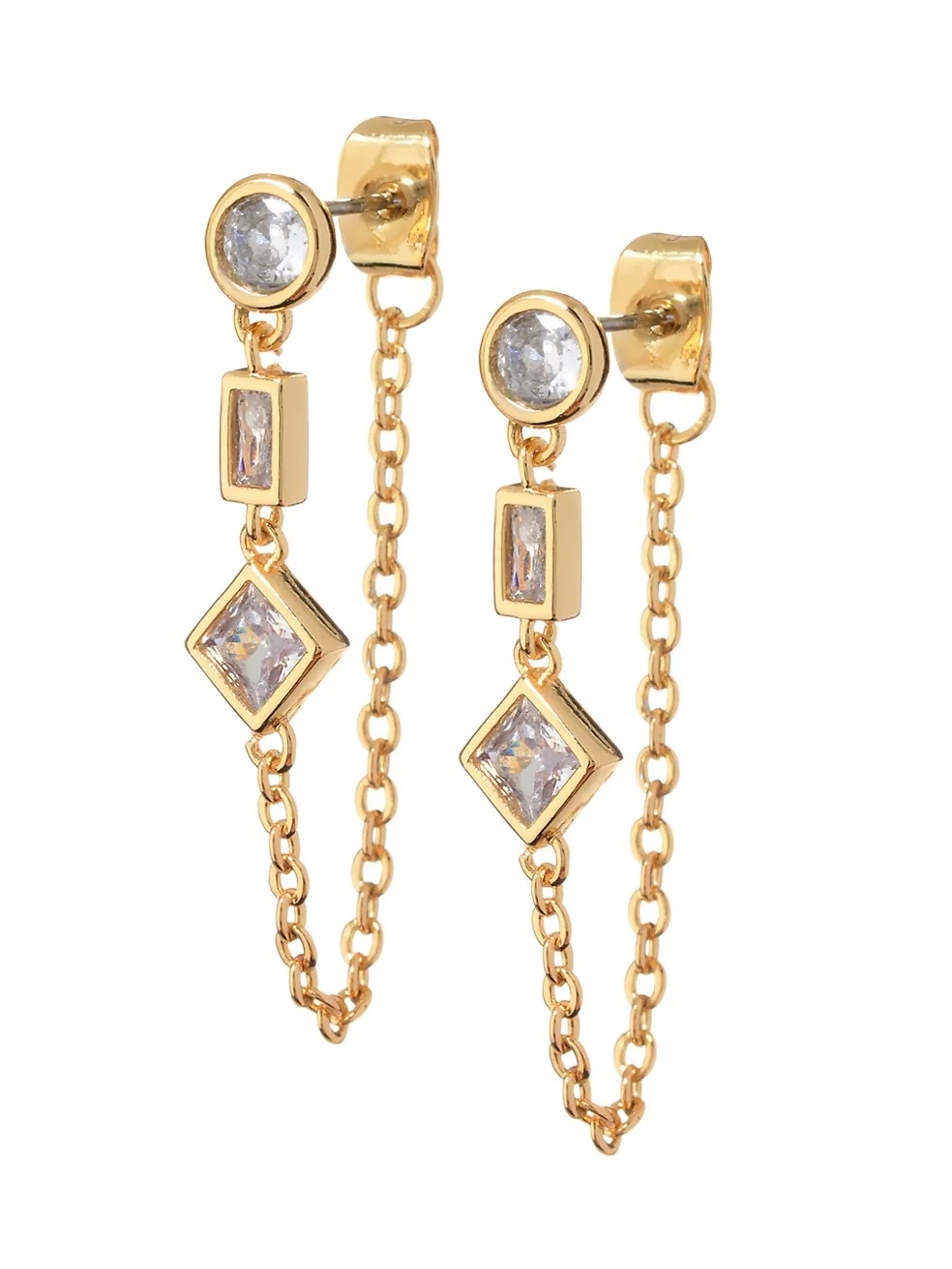 925 Sterling Silver Rhodium Plated Cubic Zirconia Chain Earrings