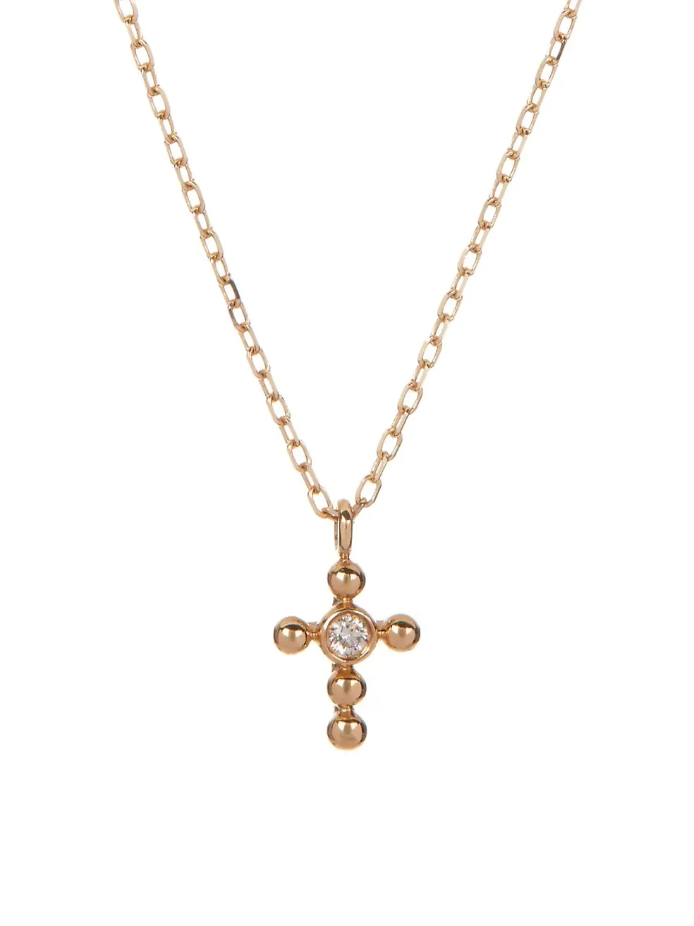 14K Yellow Gold-Plated Fake Diamond Beaded Cross Pendant Necklace 925 Silver