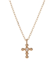 14K Yellow Gold-Plated Fake Diamond Beaded Cross Pendant Necklace 925 Silver