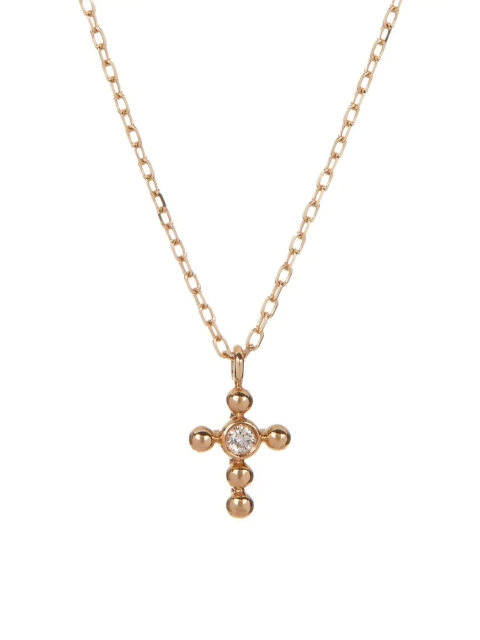 14K Yellow Gold-Plated Fake Diamond Beaded Cross Pendant Necklace 925 Silver
