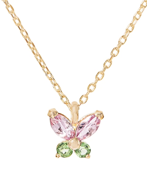 Watermelon 14K Yellow Gold, Pink Sapphire, Tsavorite Butterfly Pendant Necklace